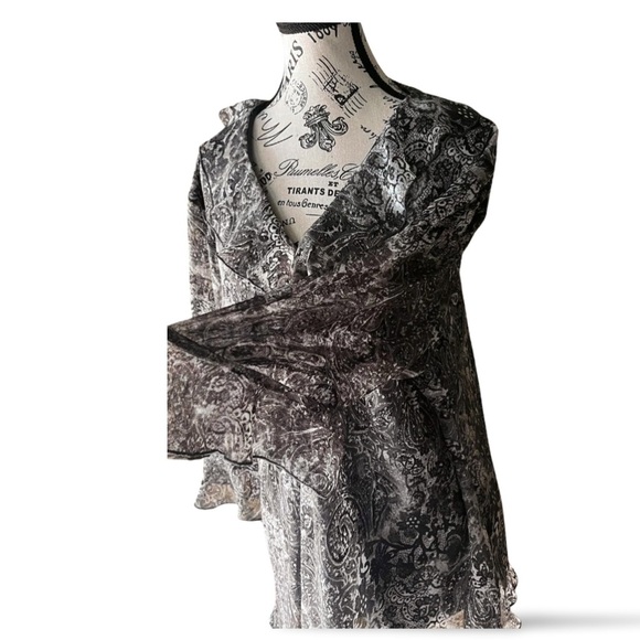 Black Paisley Ruffle Front Tunic Top | 24W | Romantic Goth Witchy - Picture 4 of 5